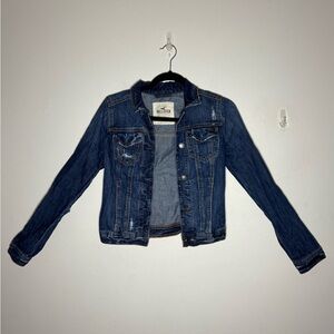 Hollister Women’s Dark Blue Distressed Jean Jacket Size XS